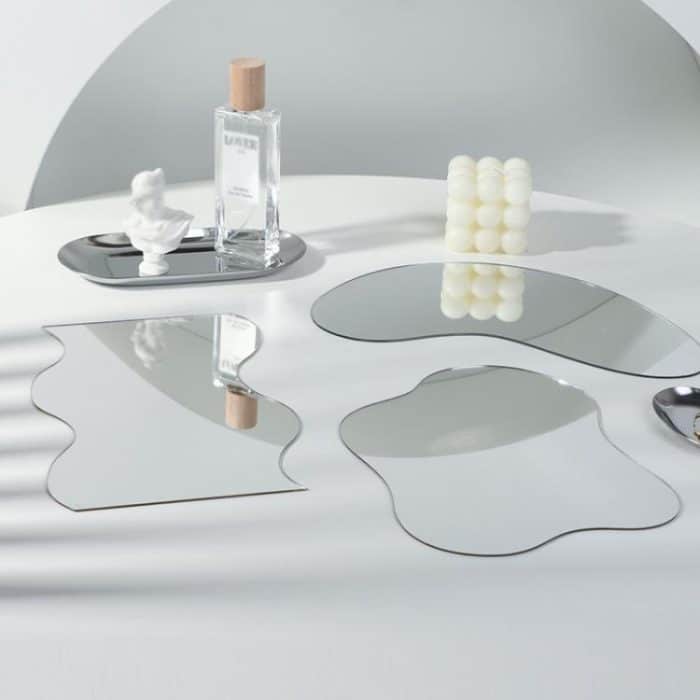 Acrylic Mirror Reflective Tray Display Jewelry Photo Props Photography Background Decoration, 27x12cm Crescent, 24x14cm Corrugated, 22x17cm Irregular Shape – Bild 3