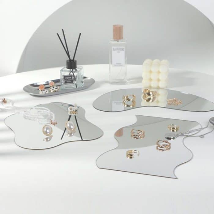 Acrylic Mirror Reflective Tray Display Jewelry Photo Props Photography Background Decoration, 27x12cm Crescent, 24x14cm Corrugated, 22x17cm Irregular Shape – Bild 4