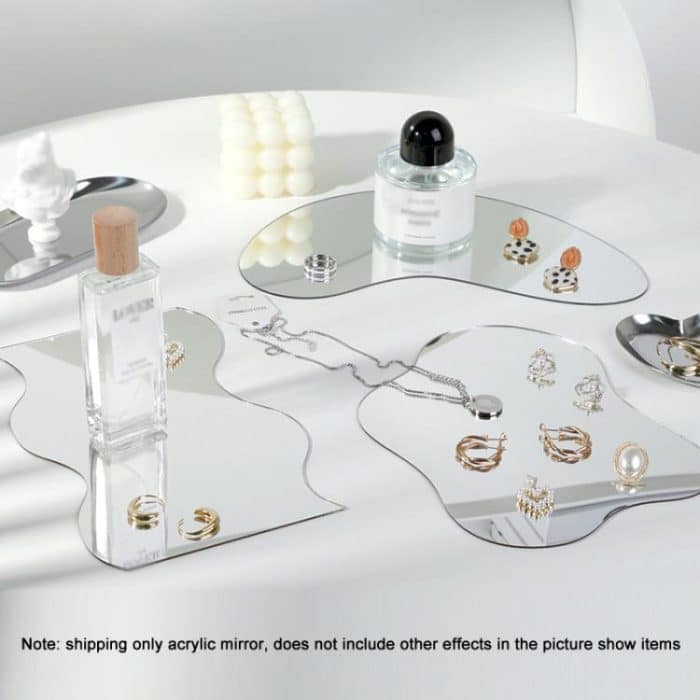 Acrylic Mirror Reflective Tray Display Jewelry Photo Props Photography Background Decoration, 27x12cm Crescent, 24x14cm Corrugated, 22x17cm Irregular Shape – Bild 5