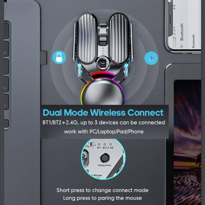 IMICE T800 Rechargeable Bluetooth Dual Mode Wireless Gaming Mice RGB Lighting Plating Mouse, T800 – Bild 3