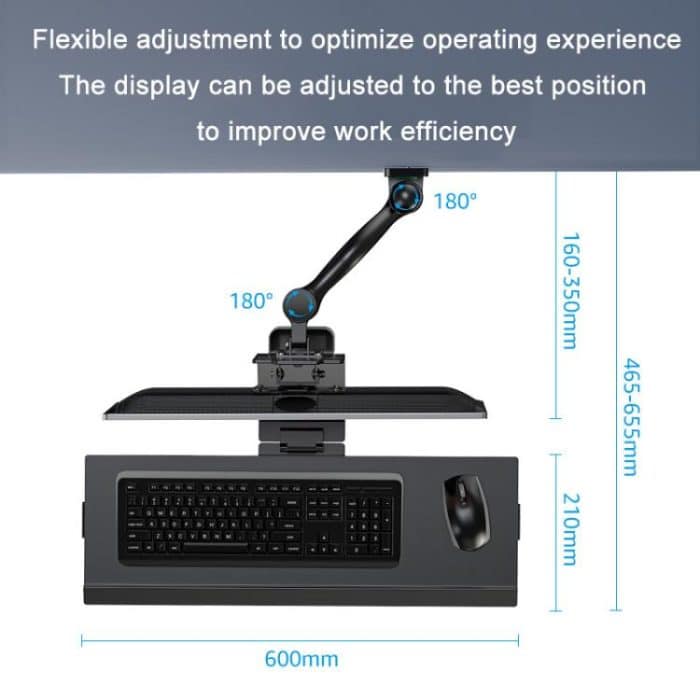 Monitor Bracket Industrial Equipment Cabinet Wall Mount All-In-One Stand Mouse Keyboard Bracket, WKS-1 21x60cm Tray Silver, WKS-1 21x60cm Tray Black, WKS-2 21x60cm Tray Silver, WKS-2 21x60cm Tray Black – Bild 4
