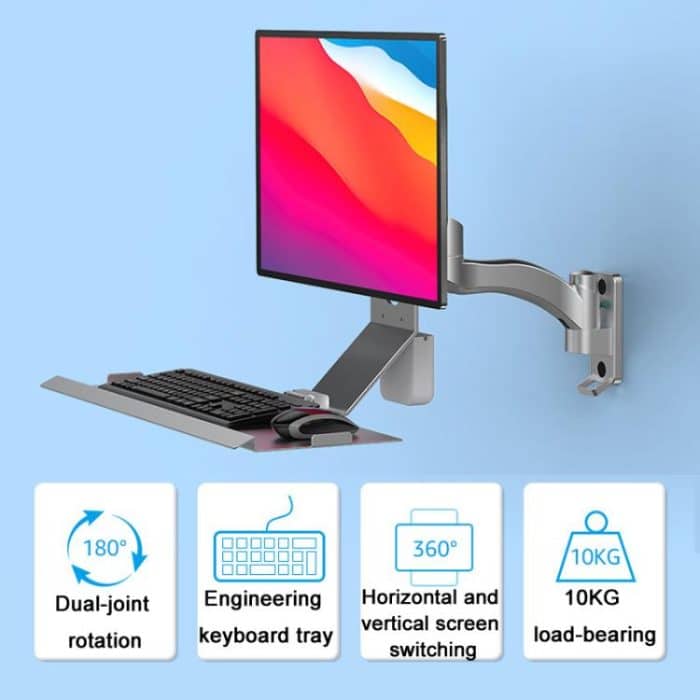 Monitor Bracket Industrial Equipment Cabinet Wall Mount All-In-One Stand Mouse Keyboard Bracket, WKS-1 21x60cm Tray Silver, WKS-1 21x60cm Tray Black, WKS-2 21x60cm Tray Silver, WKS-2 21x60cm Tray Black – Bild 8