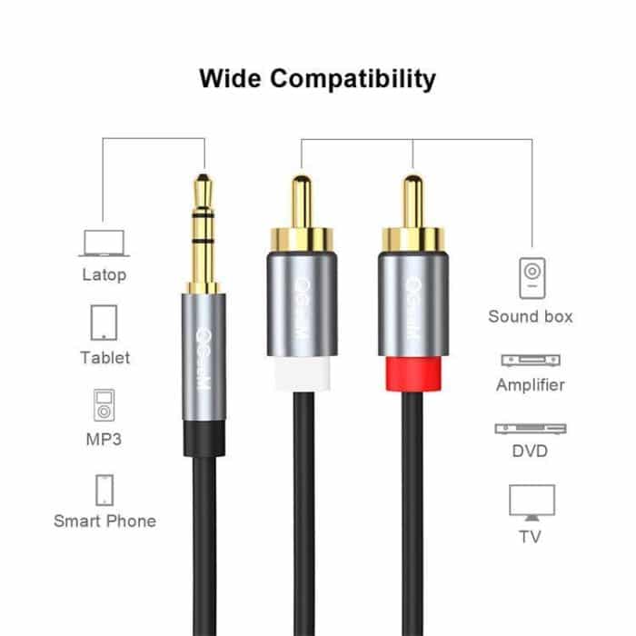 QGeeM 2RCA to 3.5mm Jack Audio Cable Gold-Plated Stereo Aux Cord for Home Theater, DVD Player,Hi-Fi Systems, 0.5m, 1m, 1.5m, 2m, 3m, 5m – Bild 2