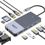 MCY 12-in-1 USB-C-Hub mit Dreifach-Monitor-Unterstützung (1000 Mbit/s Lan+VGA+USB3.0/USB2.0+SD/TF+2 HDMI 4K 30 Hz+85 W PD)
