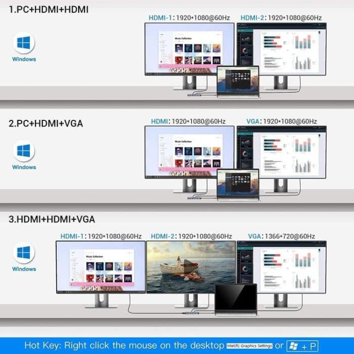 MCY 12-in-1 USB-C-Hub mit Dreifach-Monitor-Unterstützung (1000 Mbit/s Lan+VGA+USB3.0/USB2.0+SD/TF+2 HDMI 4K 30 Hz+85 W PD) – Bild 3