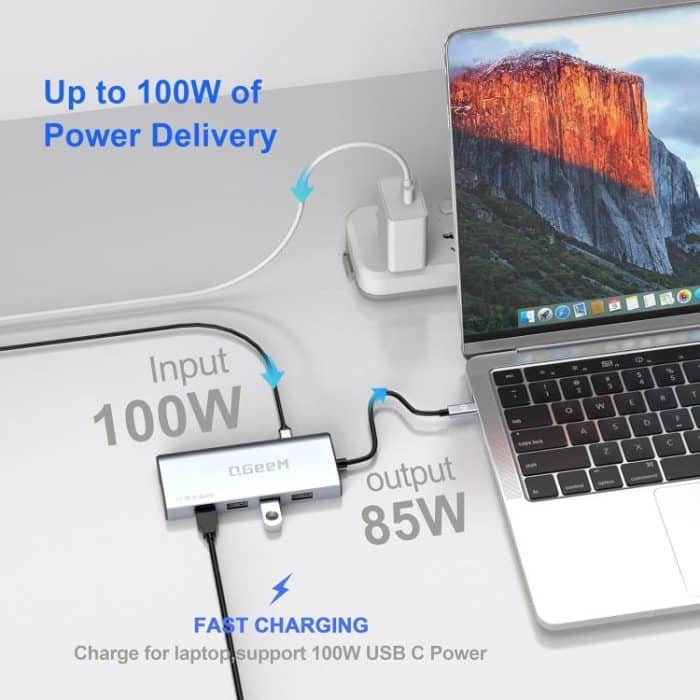 QGeeM 9-in-1 USB-C/Typ-C-Dockingstation-Hub RJ45 + 4K 30 Hz HDMI + PD 85 W + USB 2.0/USB 3.0 + SD/TF – Bild 3