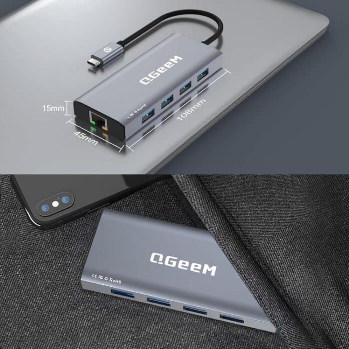 QGeeM 9-in-1 USB-C/Typ-C-Dockingstation-Hub RJ45 + 4K 30 Hz HDMI + PD 85 W + USB 2.0/USB 3.0 + SD/TF – Bild 7