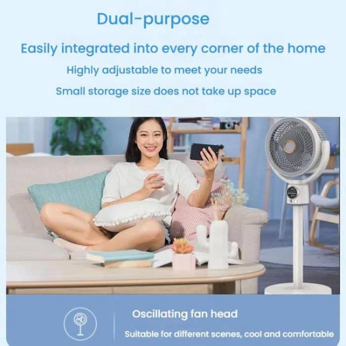 Air Circulation Fan Turbo Light Convection Standing Fan Remote Control Timer Floor Fan, USB Plug, Rechargeable – Bild 12