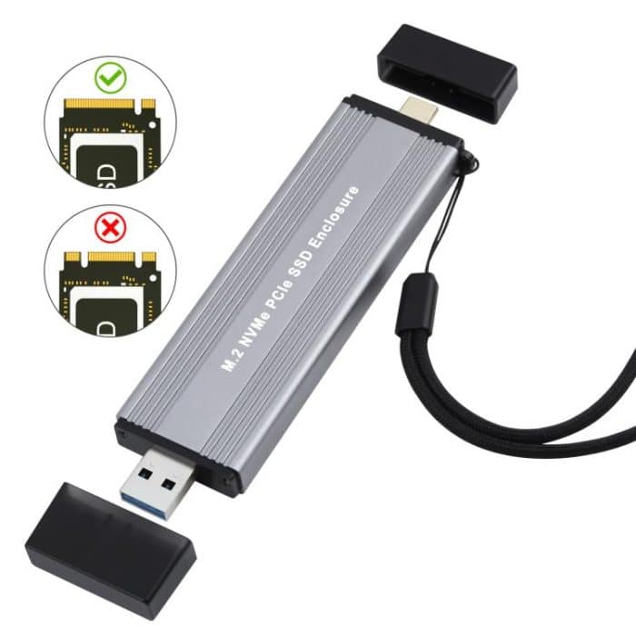 10Gbps USB3.1 Gen2 NVMe Hard Drive Enclosure With Direct Plug USB + Type-C Dual Interface, M.2 NVMe, 2230/2242 NVMe, NVMe / SATA M.2 – Bild 1