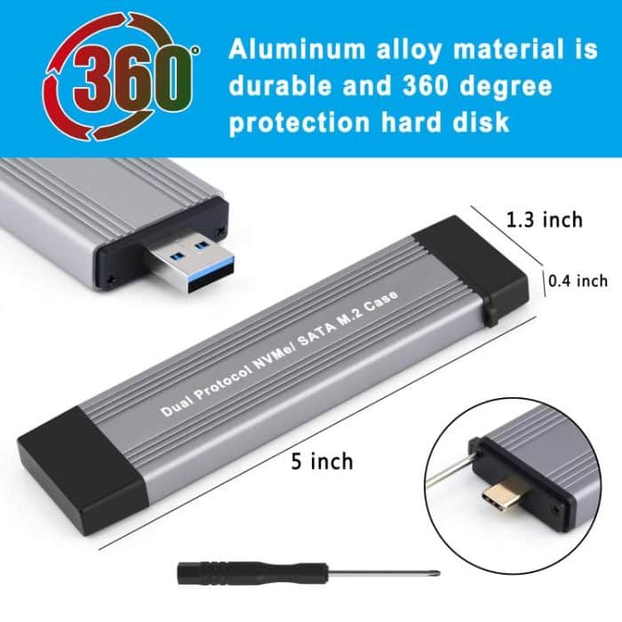 10Gbps USB3.1 Gen2 NVMe Hard Drive Enclosure With Direct Plug USB + Type-C Dual Interface, M.2 NVMe, 2230/2242 NVMe, NVMe / SATA M.2 – Bild 6