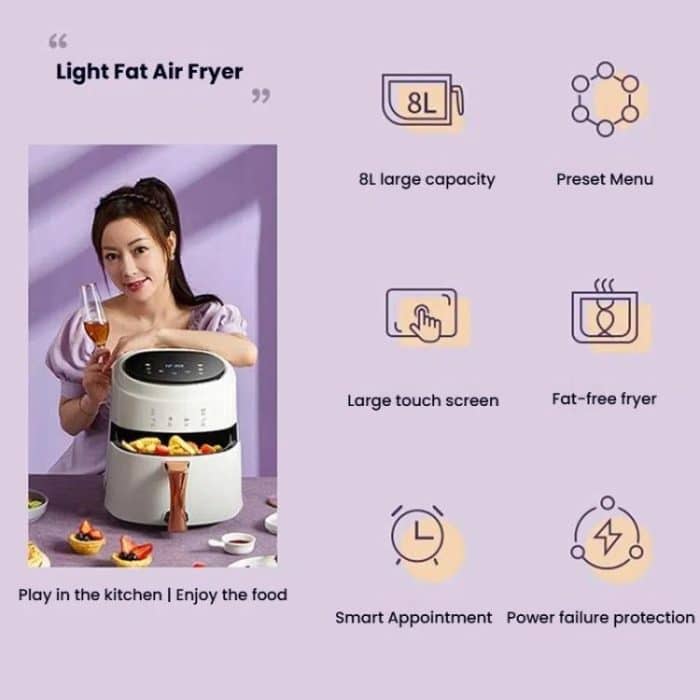 8L Air Fryer Household Multi-Function Large Capacity Oil-Free Electric Fryer, White EU Plug, White US Plug, White UK Plug, Black EU Plug, Black US Plug, Black UK Plug – Bild 6