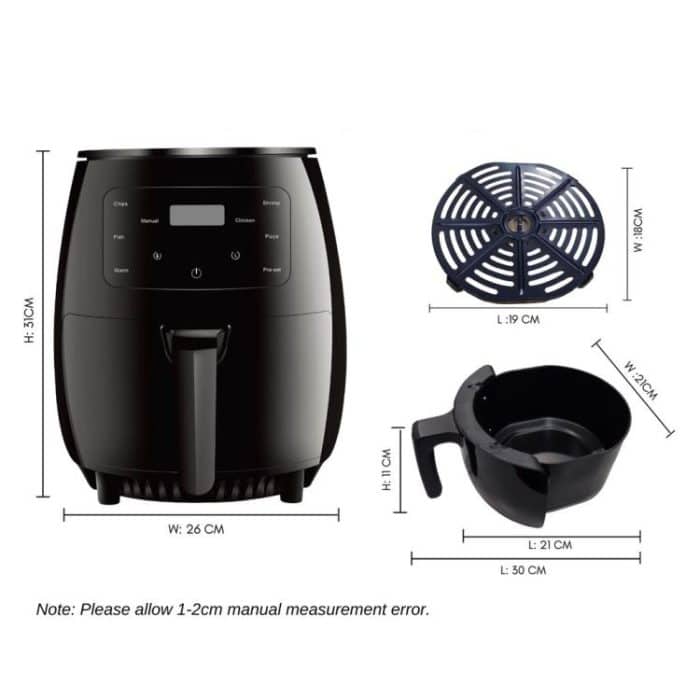 6L 1400W Air Fryer Household Large Capacity French Fry Maker Multifunctional Electric Fryer, Black EU Plug, Black UK Plug, Black US Plug – Bild 5