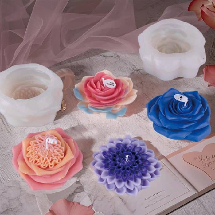 Candle Silicone Mold DIY Floral Aromatherapy Handmade Plaster Casting Mold, Layered Flower Rhythm ZW-346, Lotus Heart ZW-347, Layered Dream ZW-349, Eternal Rose ZW-351 – Bild 2