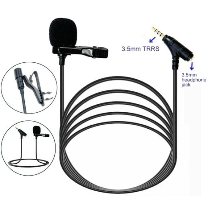 3.5mm TRRS Lavalier Microphone with Earphone Monitoring Jack Clip-on Lapel Mic, 1.5m, 2m, 3m, 4m, 5m, 6m – Bild 2