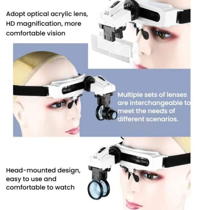Head-mounted Magnifying Glass With LED Light 8 Different Magnification Lenses, 9892E1 – Bild 6