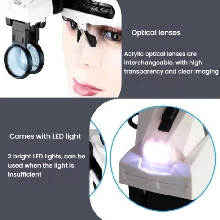 Head-mounted Magnifying Glass With LED Light 8 Different Magnification Lenses, 9892E1 – Bild 7