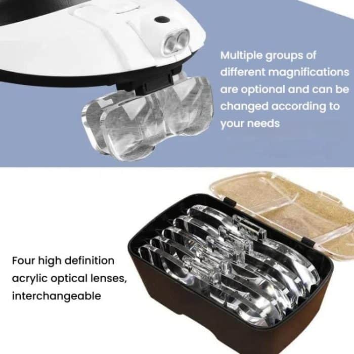 Dual LED Light Elderly Reading Head-Mounted Magnifying Glass With Replaceable Lenses For Repairing Presbyopic Glasses, 81001-G – Bild 3