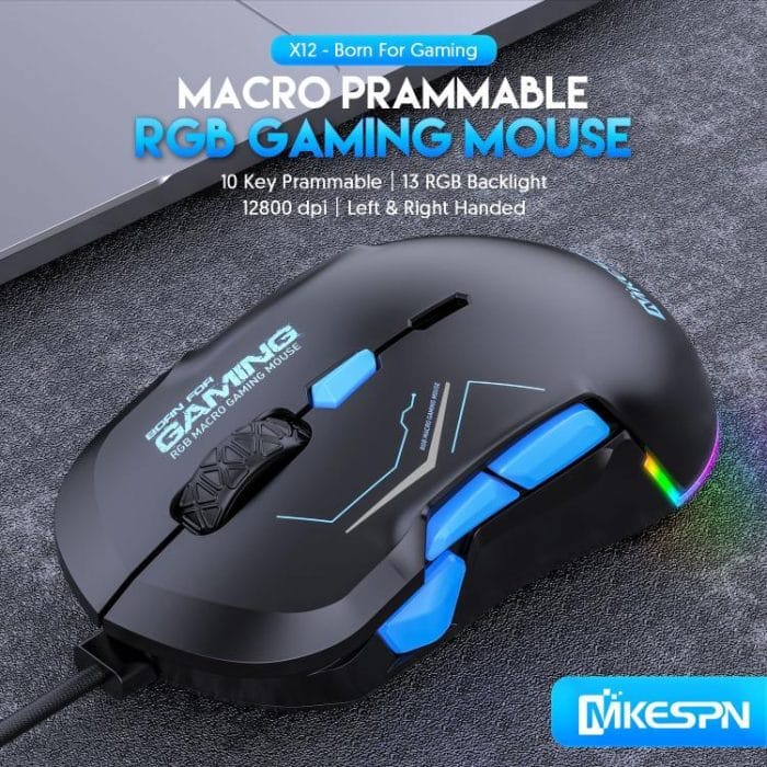 MKESPN 12800 DPI Ambidextrous Wired Gaming Mouse - 10 Programmable Buttons, RGB Customization, Symmetrical Design – Bild 2