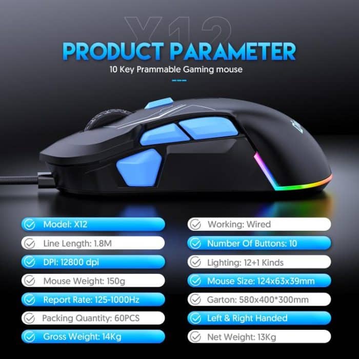 MKESPN 12800 DPI Ambidextrous Wired Gaming Mouse - 10 Programmable Buttons, RGB Customization, Symmetrical Design – Bild 11