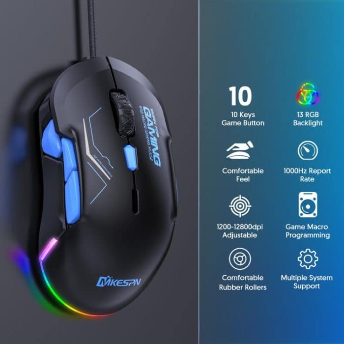 MKESPN 12800 DPI Ambidextrous Wired Gaming Mouse - 10 Programmable Buttons, RGB Customization, Symmetrical Design – Bild 3