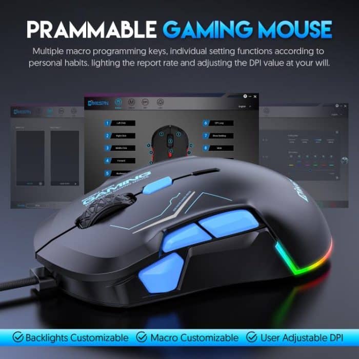 MKESPN 12800 DPI Ambidextrous Wired Gaming Mouse - 10 Programmable Buttons, RGB Customization, Symmetrical Design – Bild 5