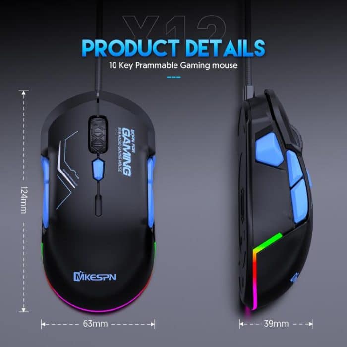 MKESPN 12800 DPI Ambidextrous Wired Gaming Mouse - 10 Programmable Buttons, RGB Customization, Symmetrical Design – Bild 10