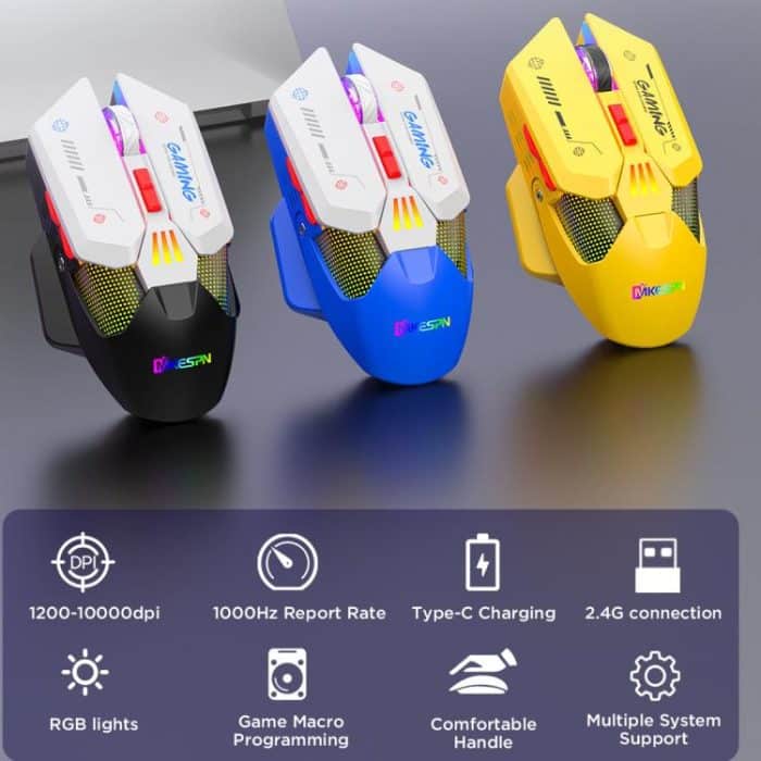 MKESPN Wired + 2.4G Dual Mode Gaming Mouse 10000 DPI Type-C Fast Charging RGB Light, Programmable Macros Mouse – Bild 3