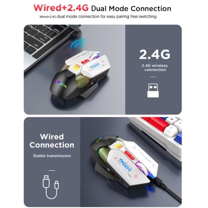MKESPN Wired + 2.4G Dual Mode Gaming Mouse 10000 DPI Type-C Fast Charging RGB Light, Programmable Macros Mouse – Bild 4