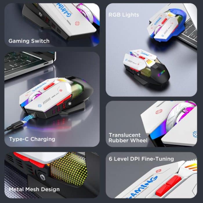 MKESPN Wired + 2.4G Dual Mode Gaming Mouse 10000 DPI Type-C Fast Charging RGB Light, Programmable Macros Mouse – Bild 9