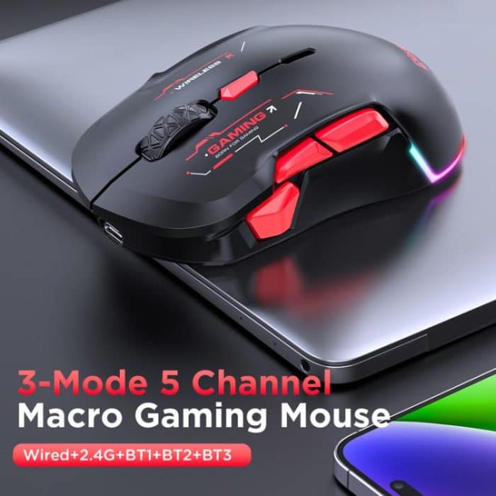 MKESPN W12 Tri-Mode 5-Channel Gaming Mouse 10-Key 10000 DPI Ambidextrous Design RGB Macro Mouse, W12 Blue, W12 Red – Bild 2