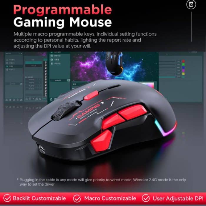 MKESPN W12 Tri-Mode 5-Channel Gaming Mouse 10-Key 10000 DPI Ambidextrous Design RGB Macro Mouse, W12 Blue, W12 Red – Bild 8