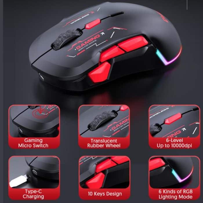 MKESPN W12 Tri-Mode 5-Channel Gaming Mouse 10-Key 10000 DPI Ambidextrous Design RGB Macro Mouse, W12 Blue, W12 Red – Bild 9