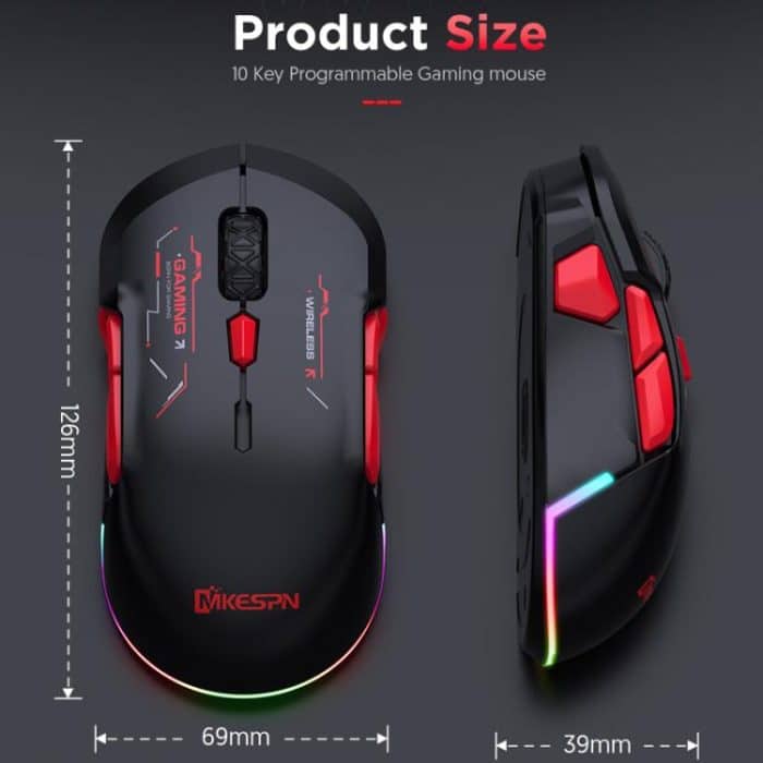 MKESPN W12 Tri-Mode 5-Channel Gaming Mouse 10-Key 10000 DPI Ambidextrous Design RGB Macro Mouse, W12 Blue, W12 Red – Bild 10