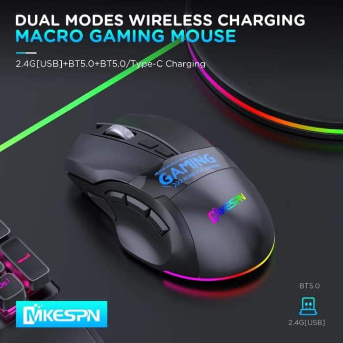 MKESPN W10 Tri-Mode Wireless Gaming Mouse 2400DPI with 9 Programmable Buttons, RGB Lighting, Type-C Rechargeable, W10 – Bild 2