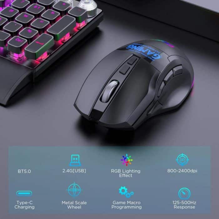 MKESPN W10 Tri-Mode Wireless Gaming Mouse 2400DPI with 9 Programmable Buttons, RGB Lighting, Type-C Rechargeable, W10 – Bild 3