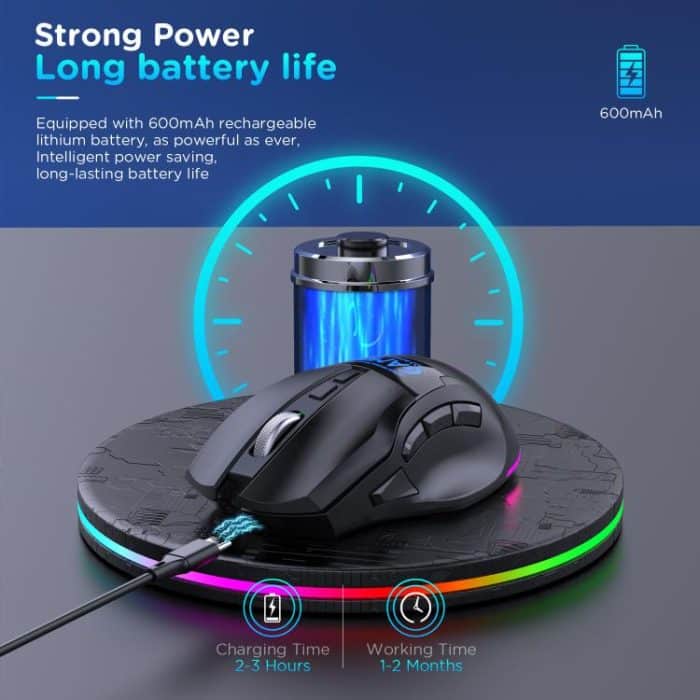MKESPN W10 Tri-Mode Wireless Gaming Mouse 2400DPI with 9 Programmable Buttons, RGB Lighting, Type-C Rechargeable, W10 – Bild 5