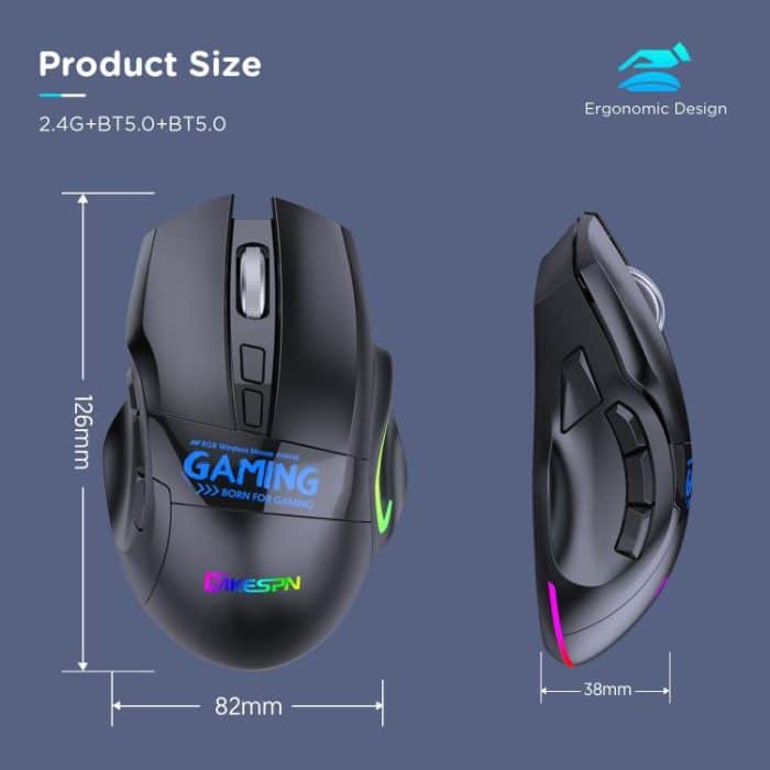 MKESPN W10 Tri-Mode Wireless Gaming Mouse 2400DPI with 9 Programmable Buttons, RGB Lighting, Type-C Rechargeable, W10 – Bild 10