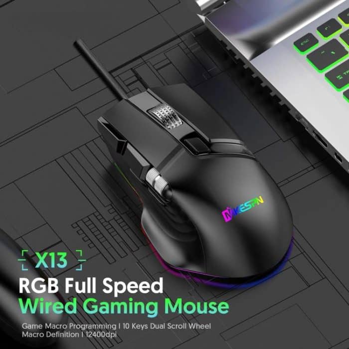 MKESPN X13 RGB Full Speed Wired Gaming Mouse 12400 DPI 10-Key Dual Scroll Wheel Swing Macro Programmable Mouse, X13 – Bild 2