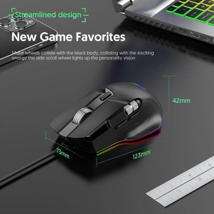 MKESPN X13 RGB Full Speed Wired Gaming Mouse 12400 DPI 10-Key Dual Scroll Wheel Swing Macro Programmable Mouse, X13 – Bild 11