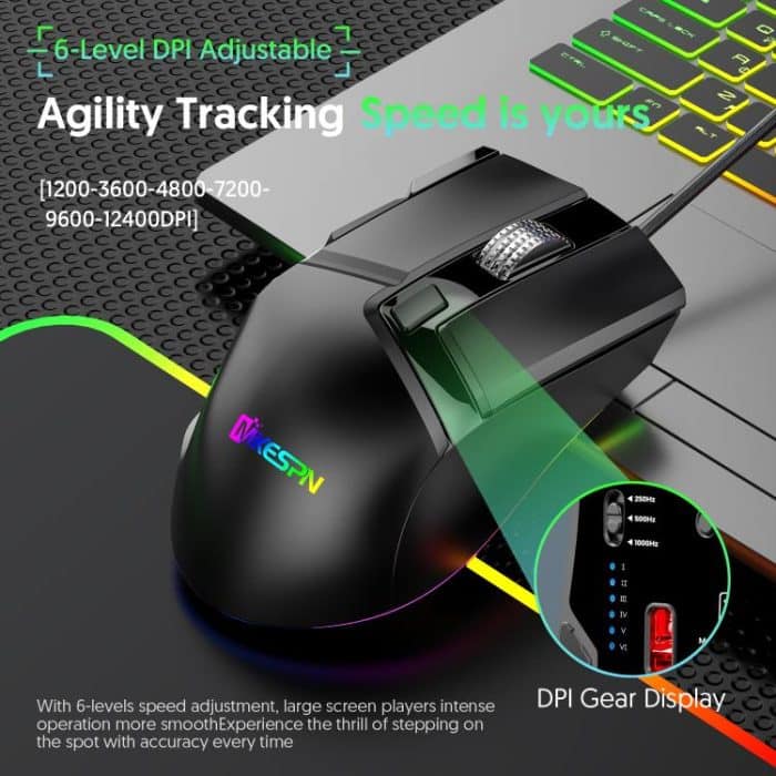 MKESPN X13 RGB Full Speed Wired Gaming Mouse 12400 DPI 10-Key Dual Scroll Wheel Swing Macro Programmable Mouse, X13 – Bild 4