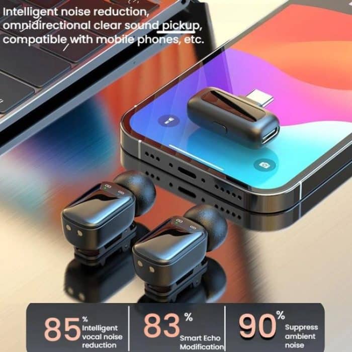 Dual Microphone Mini Wireless Finger Clip Microphone Mobile Phone Live Noise Reduction Bluetooth Microphone, Type-C, 8 Pin – Bild 10