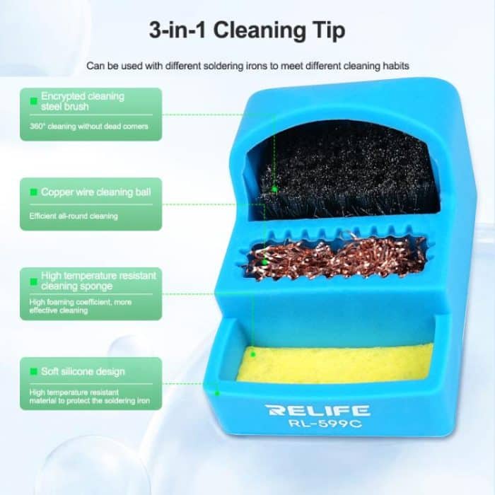 3 In 1 Soldering Iron Cleaner Soldering Iron Tip Tin Residue High Temperature Resistant Cleaning Sponge Steel Wire Cleaning Ball, RL-599C – Bild 5