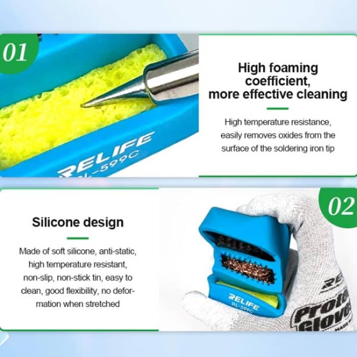 3 In 1 Soldering Iron Cleaner Soldering Iron Tip Tin Residue High Temperature Resistant Cleaning Sponge Steel Wire Cleaning Ball, RL-599C – Bild 8