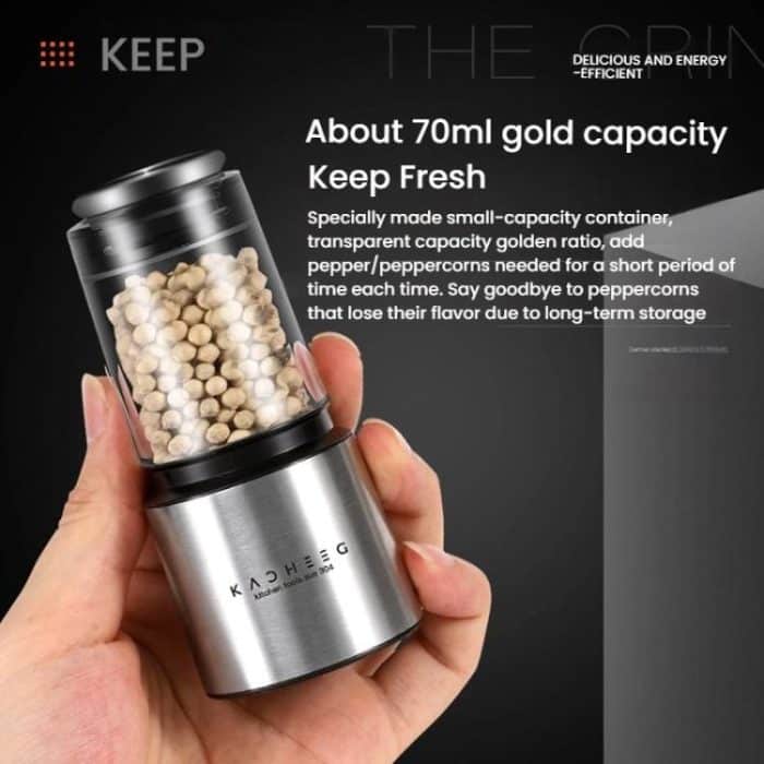 Kacheeg 70ml Transparent Pepper Grinder with Adjustable Coarse to Fine Ceramic Blades, 11 x 4.9 x 4cm – Bild 3