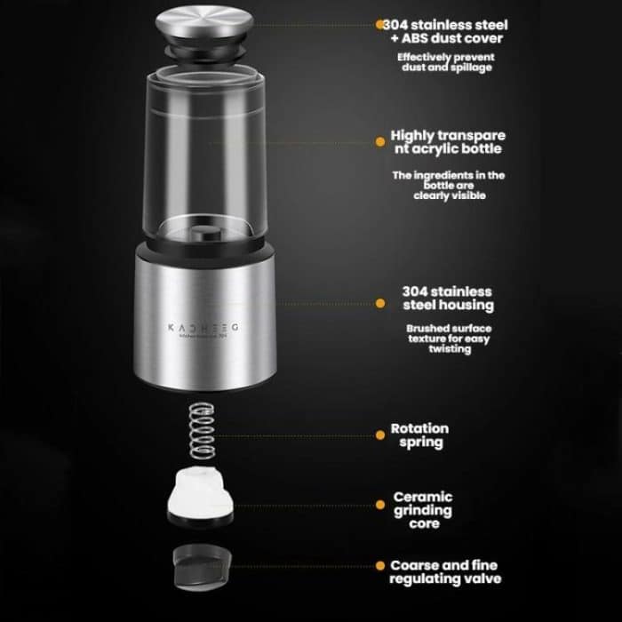 Kacheeg 70ml Transparent Pepper Grinder with Adjustable Coarse to Fine Ceramic Blades, 11 x 4.9 x 4cm – Bild 6