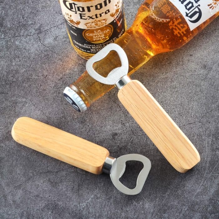 2 PCS Edelstahl Bierflaschenöffner mit Gummi Holzgriff Kreativer Geschenk Soda Flaschentreiber – Bild 1