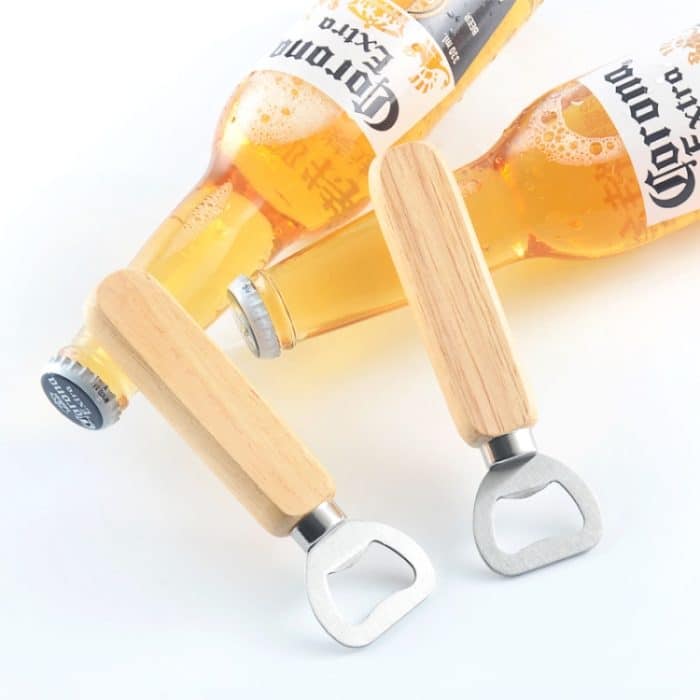 2 PCS Edelstahl Bierflaschenöffner mit Gummi Holzgriff Kreativer Geschenk Soda Flaschentreiber – Bild 4