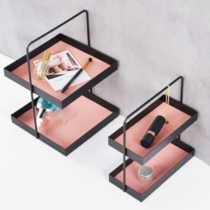 Doppellagiges Aufbewahrungstablett aus Ledermatte mit Griff und Ablage für Snacks, Square L, Square S, Round L, Round S, Rectangular – Bild 4