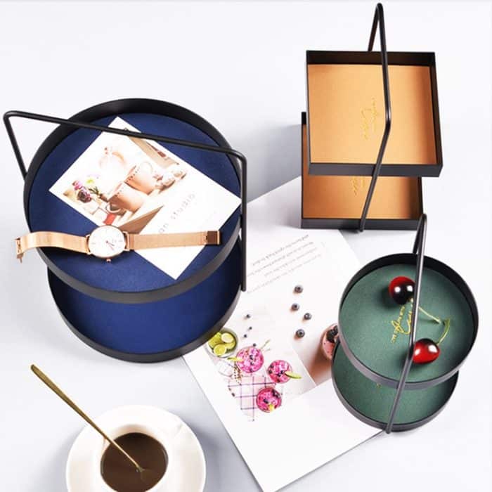 Doppellagiges Aufbewahrungstablett aus Ledermatte mit Griff und Ablage für Snacks, Square L, Square S, Round L, Round S, Rectangular – Bild 7