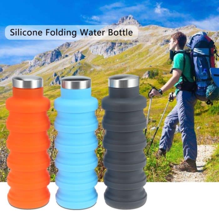 Tragbare Silikon-Wasserflasche, einziehbar, faltbar, Kaffeeflasche, für Outdoor-Reisen, Trinken, Sport, Getränkekessel, Fassungsvermögen: 500 ml, Gray, Orange, Blue, Purple – Bild 7